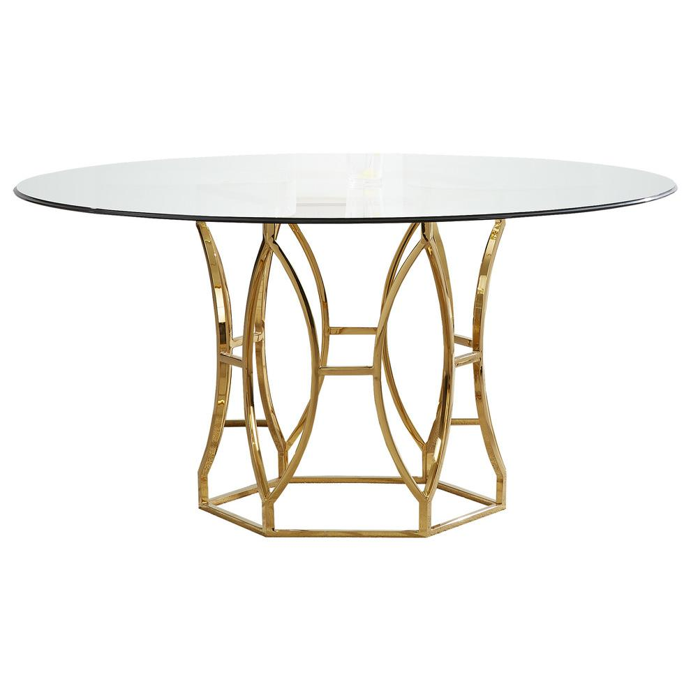 Best Master Luna 54" Stainless Steel and Glass Round Dining Table in Gold
