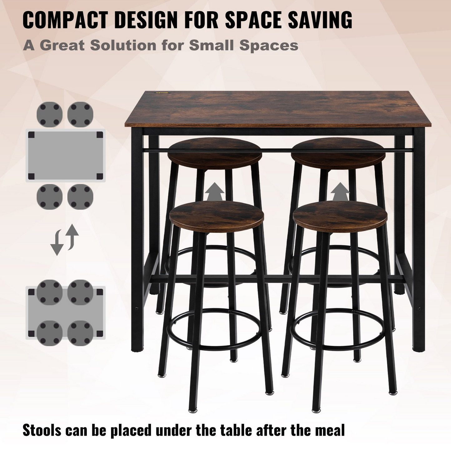 VEVOR Bar Table and Chairs Set 43" Pub Table Set with 4 Bar Stools Kitchen Dining Table and Chairs Set for 4 Iron Frame Counter Height Dining Sets for Home, Kitchen, Living Room