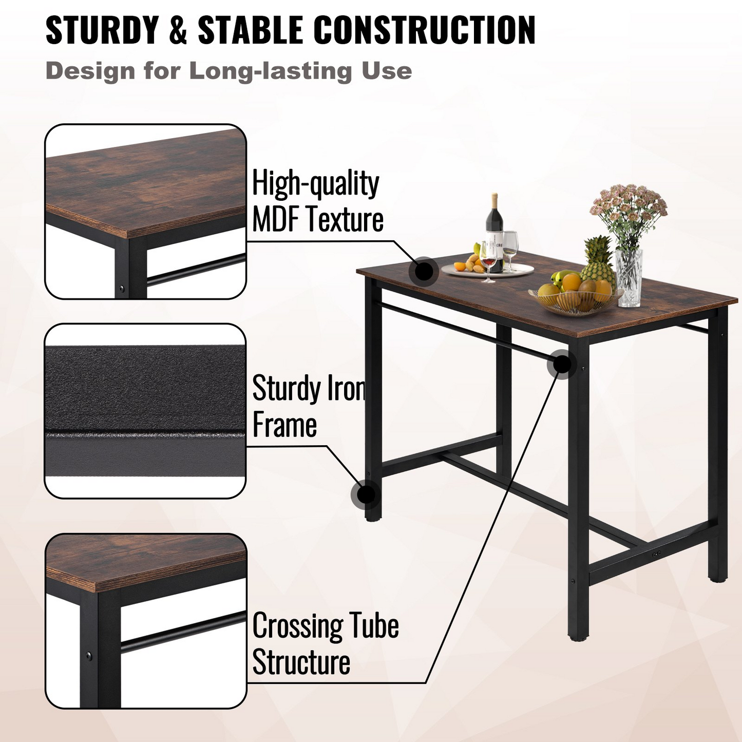 VEVOR Bar Table and Chairs Set 43" Pub Table Set with 4 Bar Stools Kitchen Dining Table and Chairs Set for 4 Iron Frame Counter Height Dining Sets for Home, Kitchen, Living Room