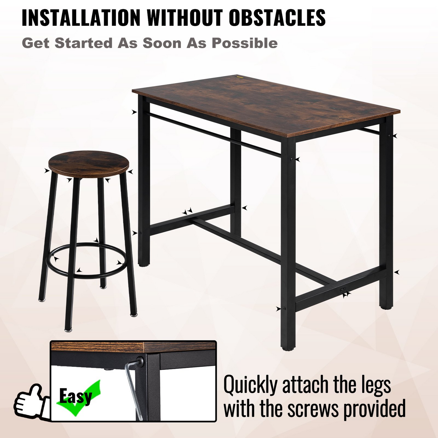 VEVOR Bar Table and Chairs Set 43" Pub Table Set with 4 Bar Stools Kitchen Dining Table and Chairs Set for 4 Iron Frame Counter Height Dining Sets for Home, Kitchen, Living Room