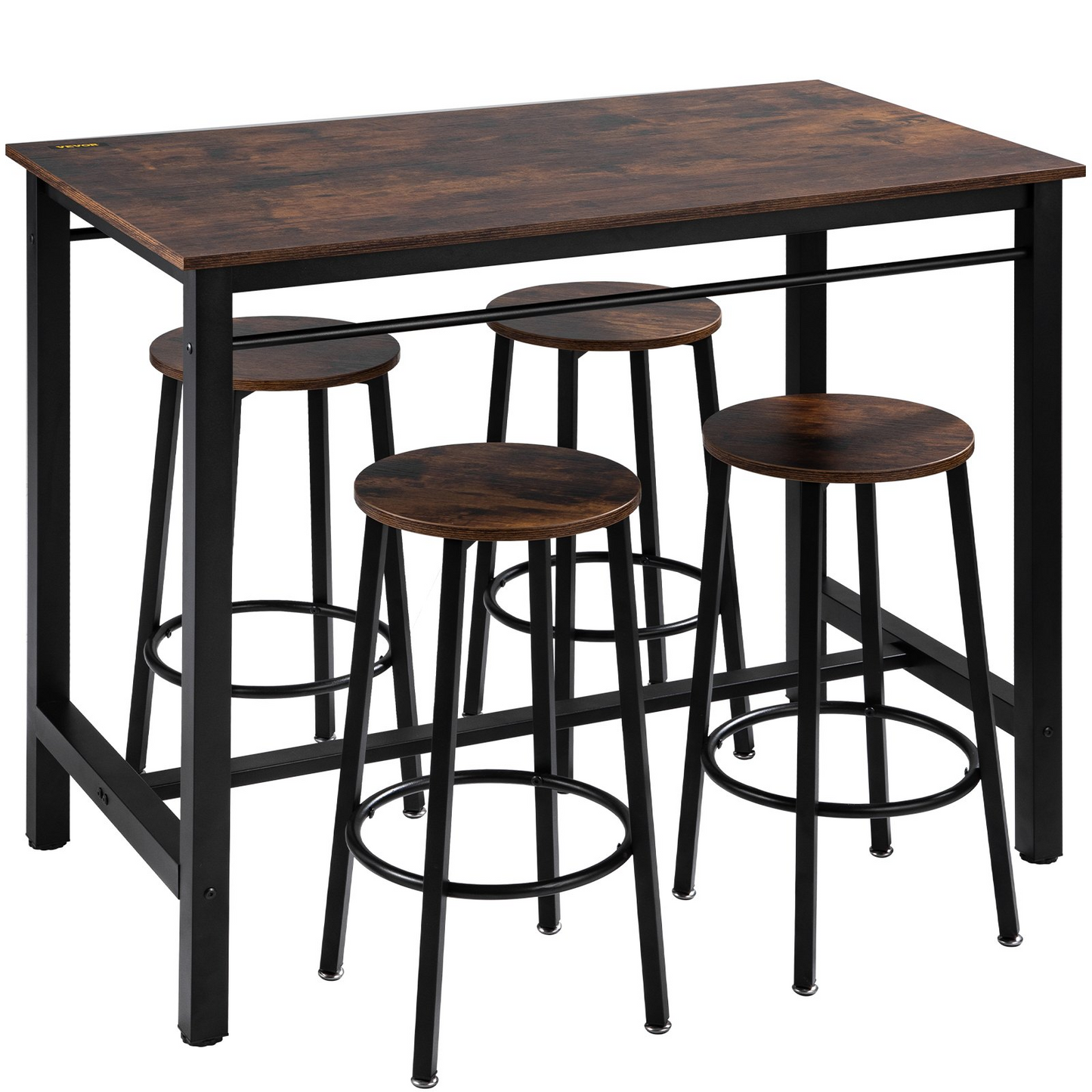VEVOR Bar Table and Chairs Set 43" Pub Table Set with 4 Bar Stools Kitchen Dining Table and Chairs Set for 4 Iron Frame Counter Height Dining Sets for Home, Kitchen, Living Room
