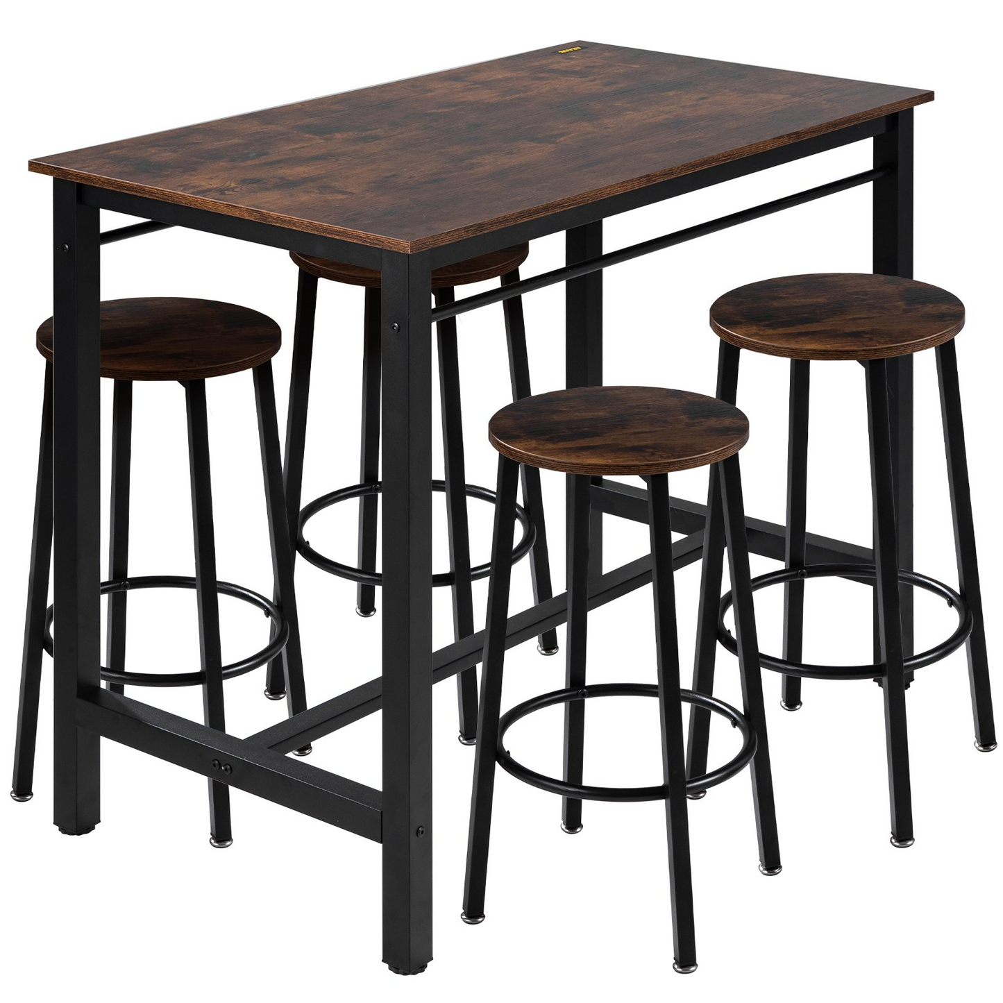 VEVOR Bar Table and Chairs Set 43" Pub Table Set with 4 Bar Stools Kitchen Dining Table and Chairs Set for 4 Iron Frame Counter Height Dining Sets for Home, Kitchen, Living Room