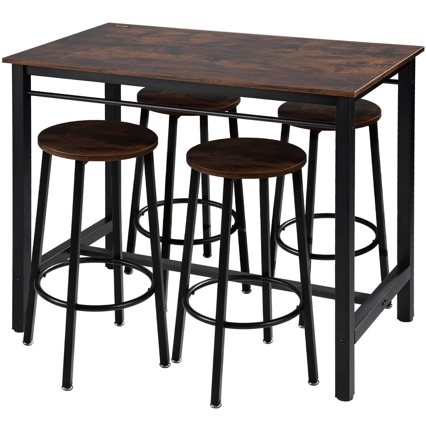 VEVOR Bar Table and Chairs Set 43" Pub Table Set with 4 Bar Stools Kitchen Dining Table and Chairs Set for 4 Iron Frame Counter Height Dining Sets for Home, Kitchen, Living Room