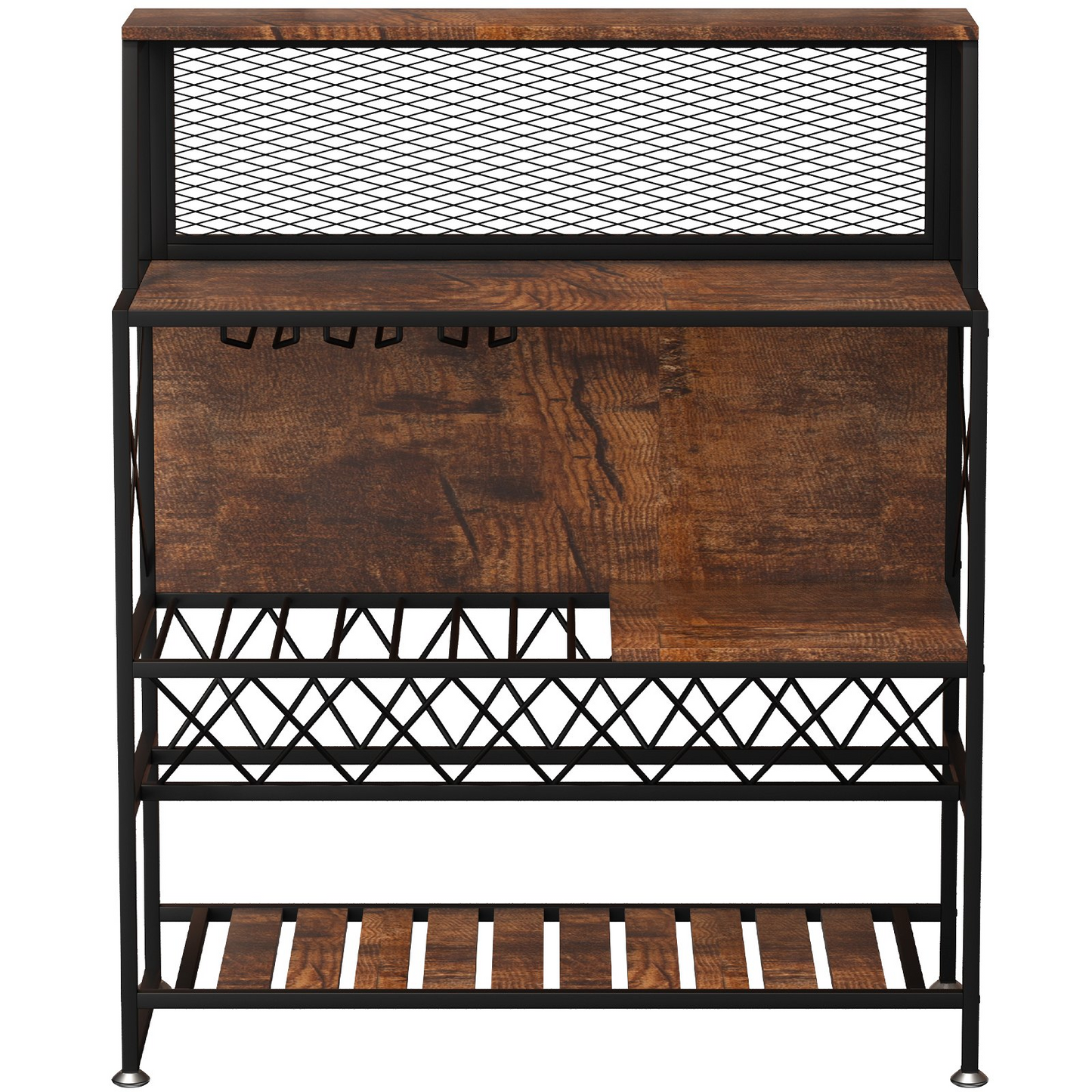 VEVOR Wine Rack Home Bar Table, Industrial Liquor Storage Cabinets with Glass Holder, Bakers Rack Freestanding with Large Capacity for Home Kitchen Dining Room, Hold 12 Bottles of Wine (Rustic Brown)