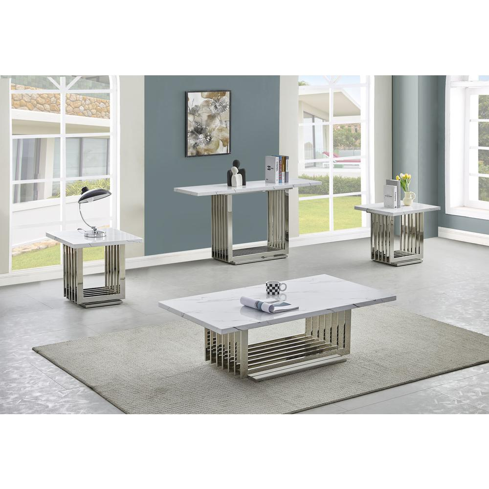 4pc- white marble coffee table set (Coffee + 2 End + Console table)