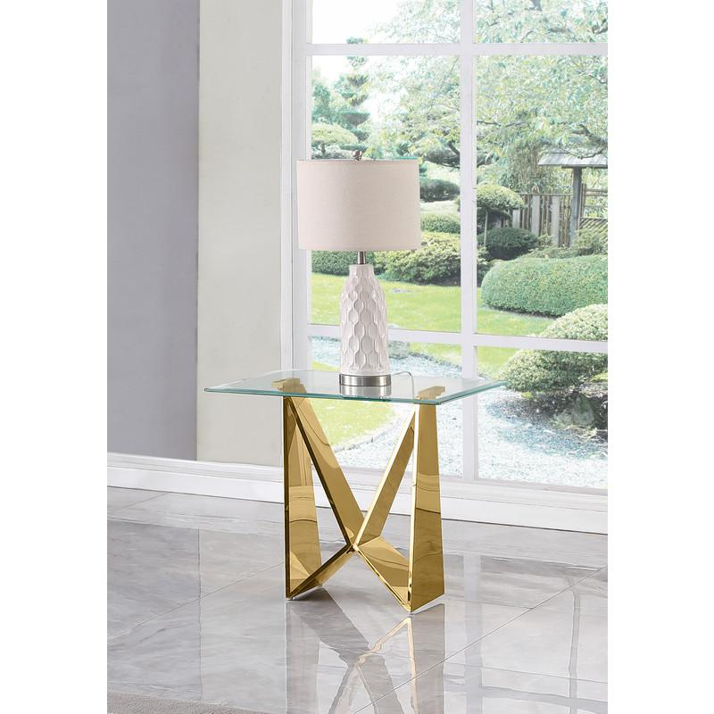 4pc glass coffee table set with gold base (Coffee + 2 End + Console table)