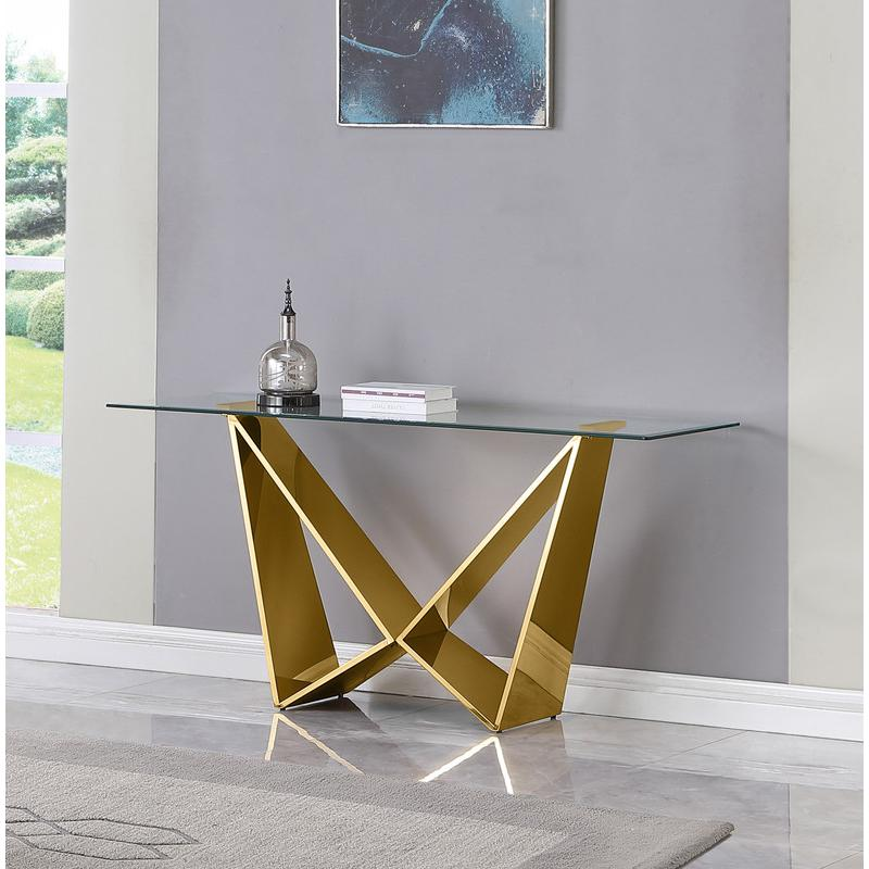 4pc glass coffee table set with gold base (Coffee + 2 End + Console table)