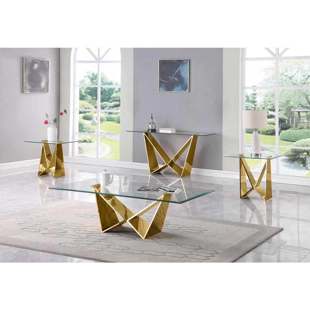 4pc glass coffee table set with gold base (Coffee + 2 End + Console table)