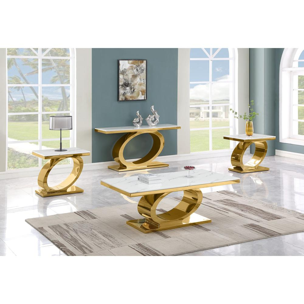 4pc White marble coffee table set with gold color base