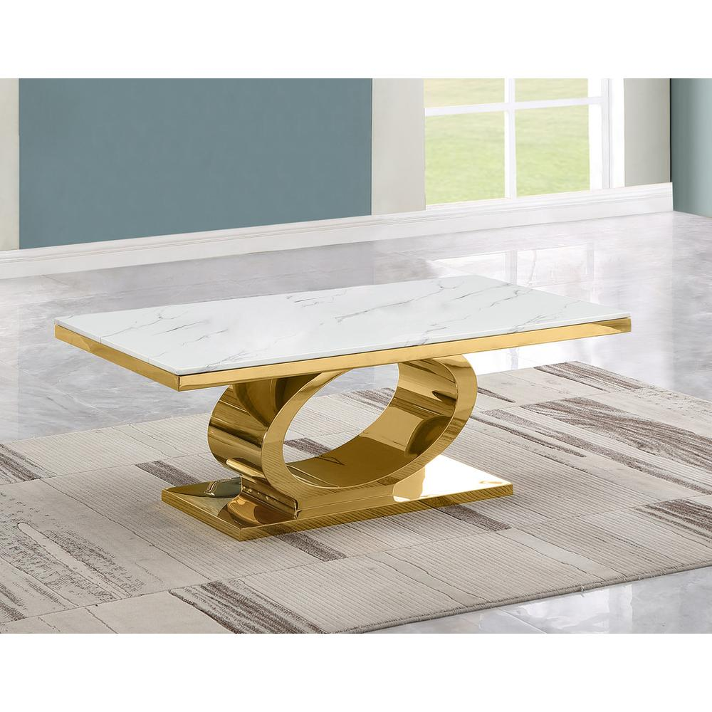 4pc White marble coffee table set with gold color base