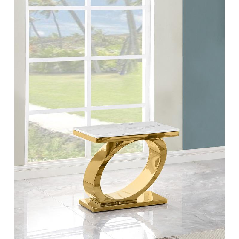 4pc White marble coffee table set with gold color base