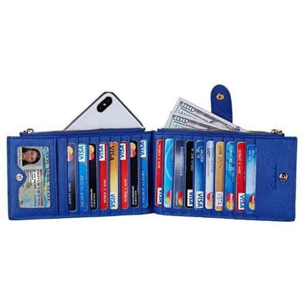 Travelambo Wallet Slim RFID Blocking Bifold Credit Card Holder Deep Blue