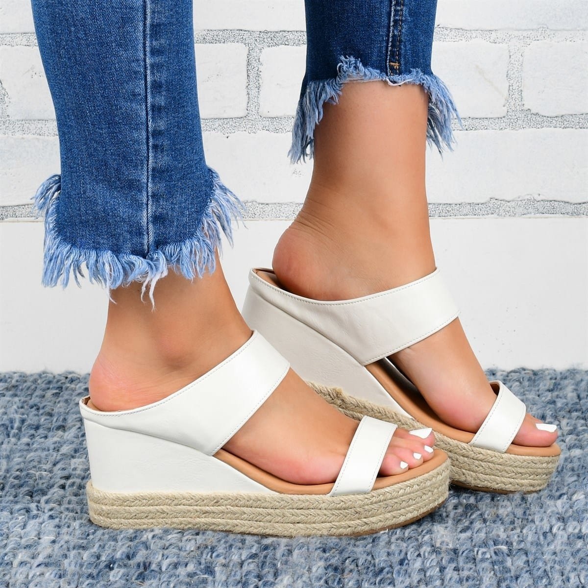 Wedge Heel Slippers - Casual Sandals- Hemp High Wedge Heel Shoes