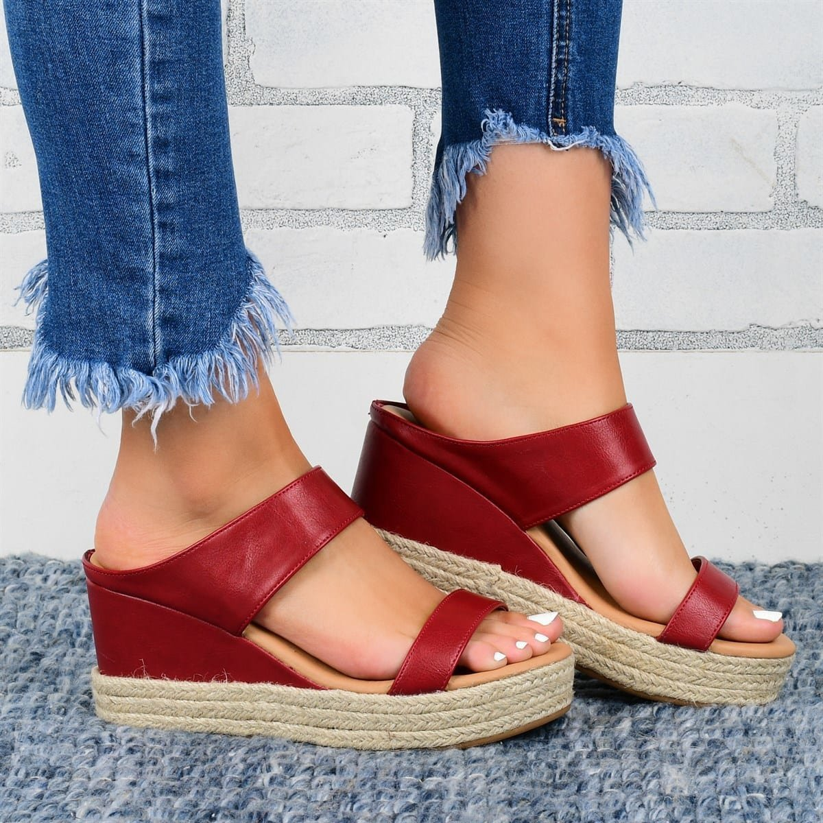 Wedge Heel Slippers - Casual Sandals- Hemp High Wedge Heel Shoes