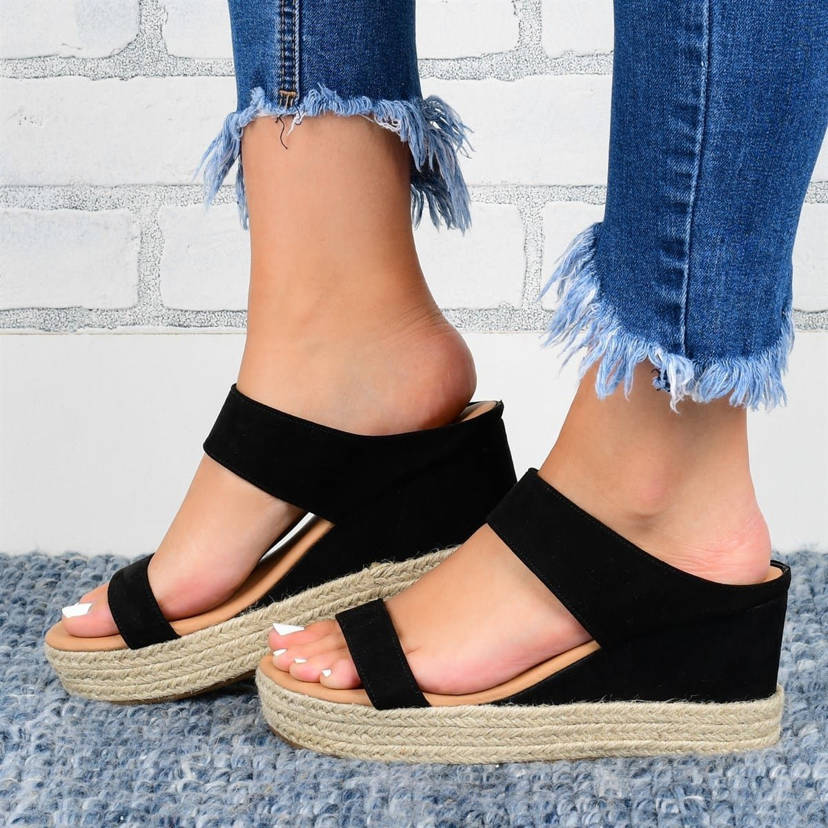 Wedge Heel Slippers - Casual Sandals- Hemp High Wedge Heel Shoes
