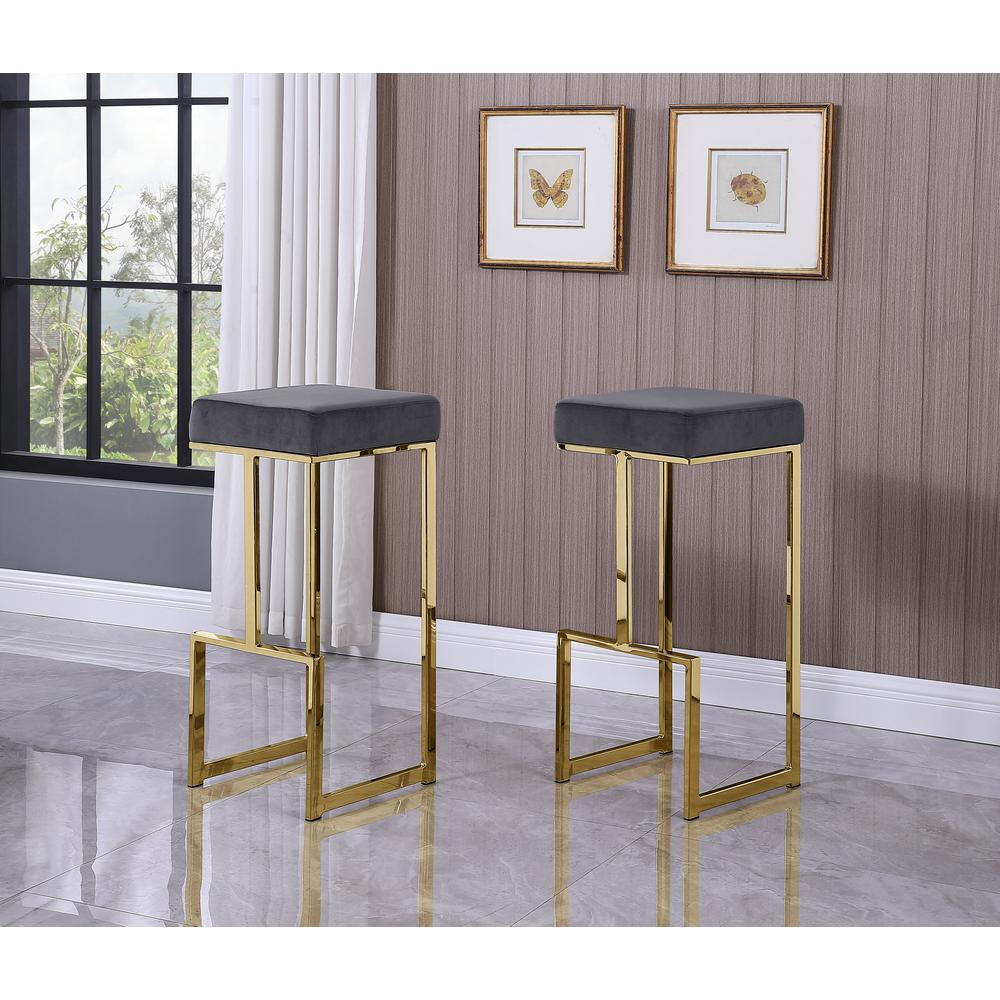 Dorrington Modern Velvet Backless Bar Stool in Gray/Gold (Set of 2)