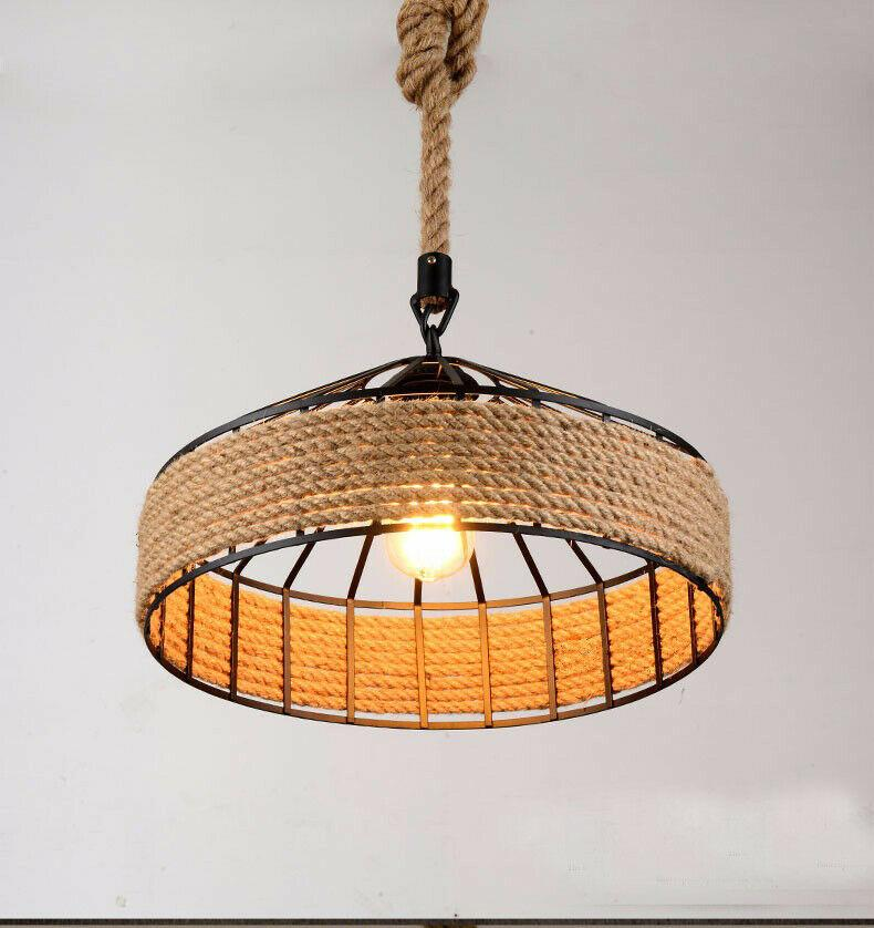 Industrial Hemp Rope Pendant Light Hanging Light Fixture Farmhouse lamp~1064