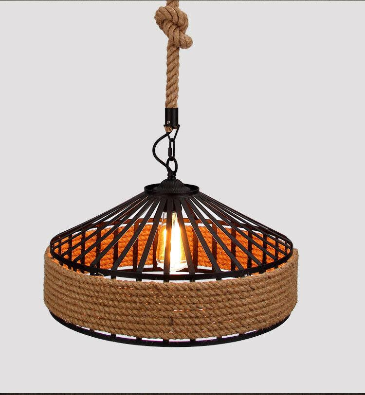 Industrial Hemp Rope Pendant Light Hanging Light Fixture Farmhouse lamp~1064