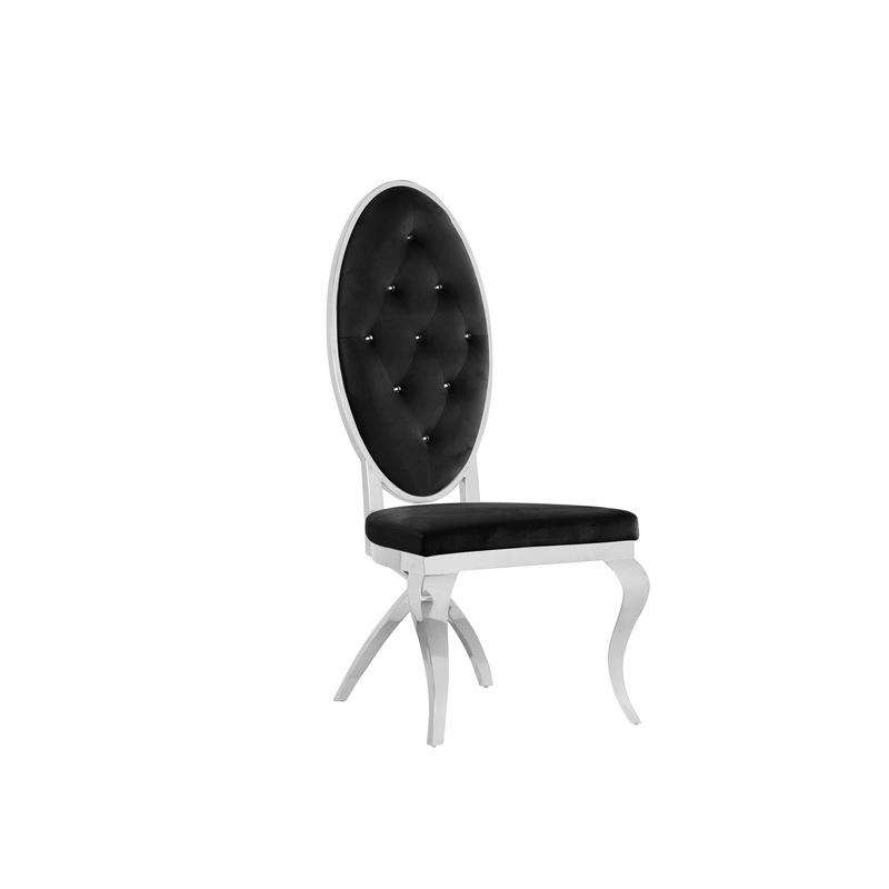 White Marble 9pc Set Tufted Faux Crystal Chairs in Black Velvet