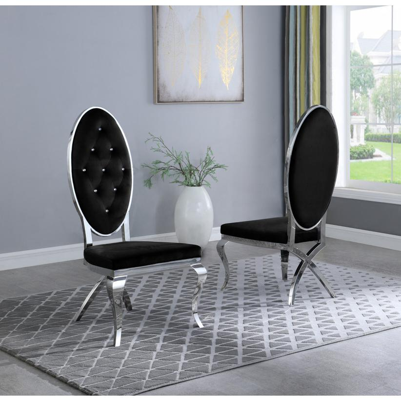 White Marble 9pc Set Tufted Faux Crystal Chairs in Black Velvet