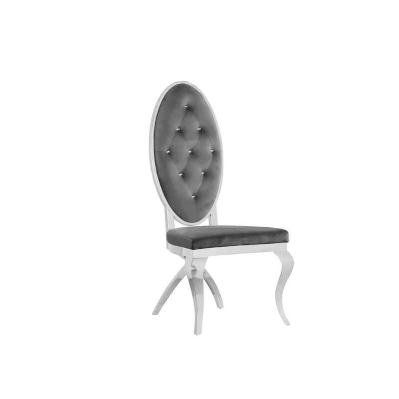 Acrylic Glass 7pc Set Tufted Faux Crystal Chairs in Dark Grey Velvet