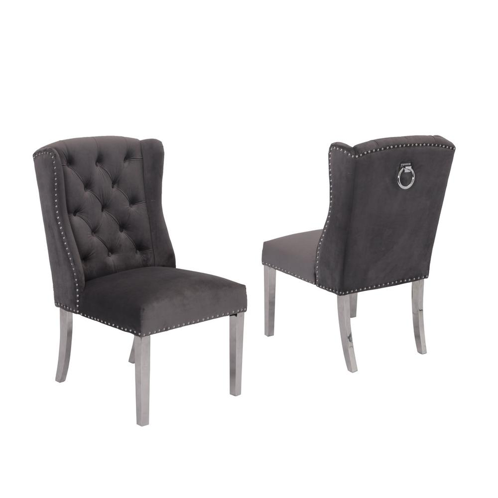 Stainless Steel 5 Piece Dining Set, Dark Grey Velvet Chairs 525