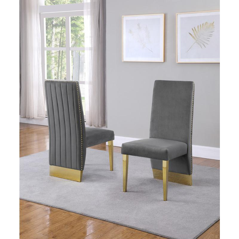 Classic 7 Piece Dining Set With Glass Table Top and Stainless Steel Legs w/Pleated Chairs, Dark Grey