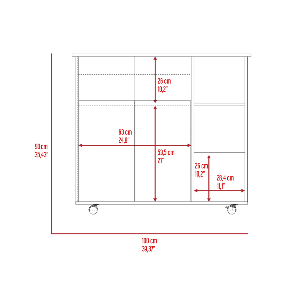 St. Thomas Kitchen Cart, Four Open Shelves, Double Door Cabinet, Four Caster