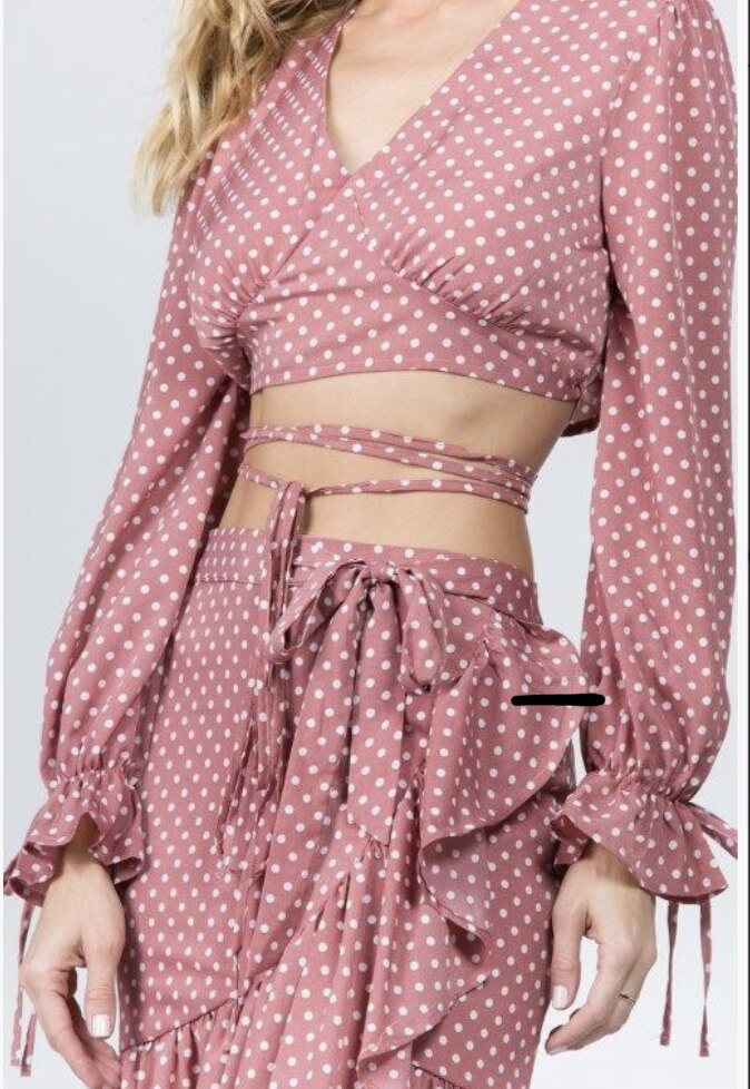 Scarlet Polka Dot Top and Skirt Set Dusty Pink