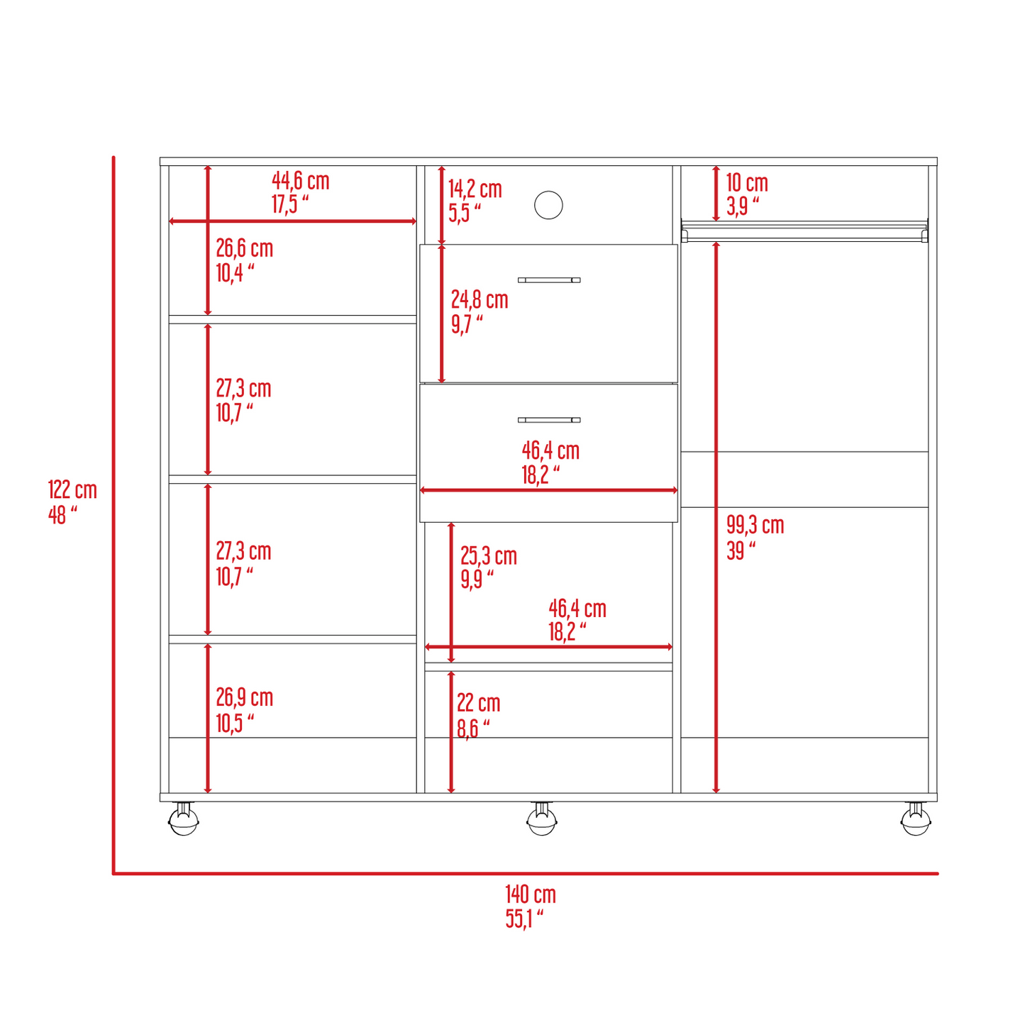 Milano Double Door Cabinet Dresser, Two Drawers