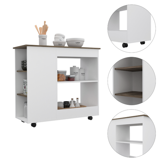 Petal Kitchen Cart Two Storage Shelves, Three Side Shelves, Four Casters