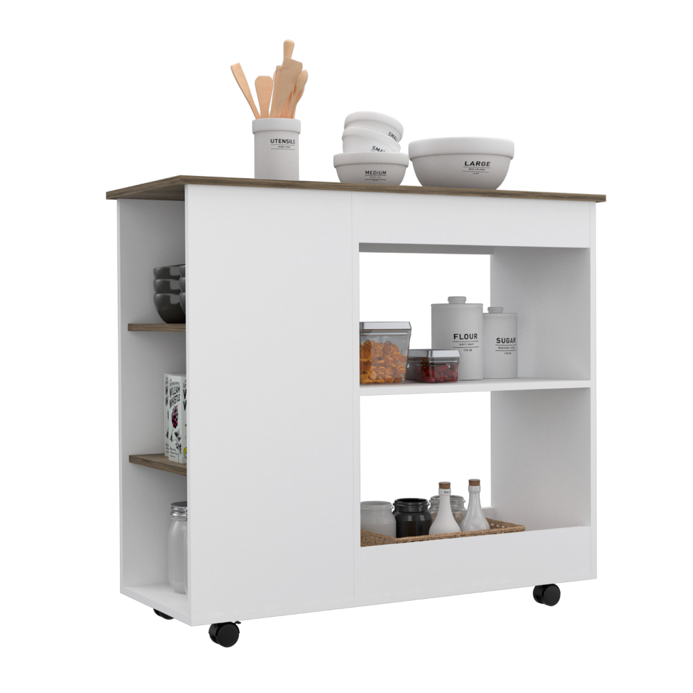 Petal Kitchen Cart Two Storage Shelves, Three Side Shelves, Four Casters