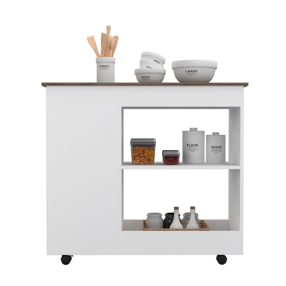 Petal Kitchen Cart Two Storage Shelves, Three Side Shelves, Four Casters