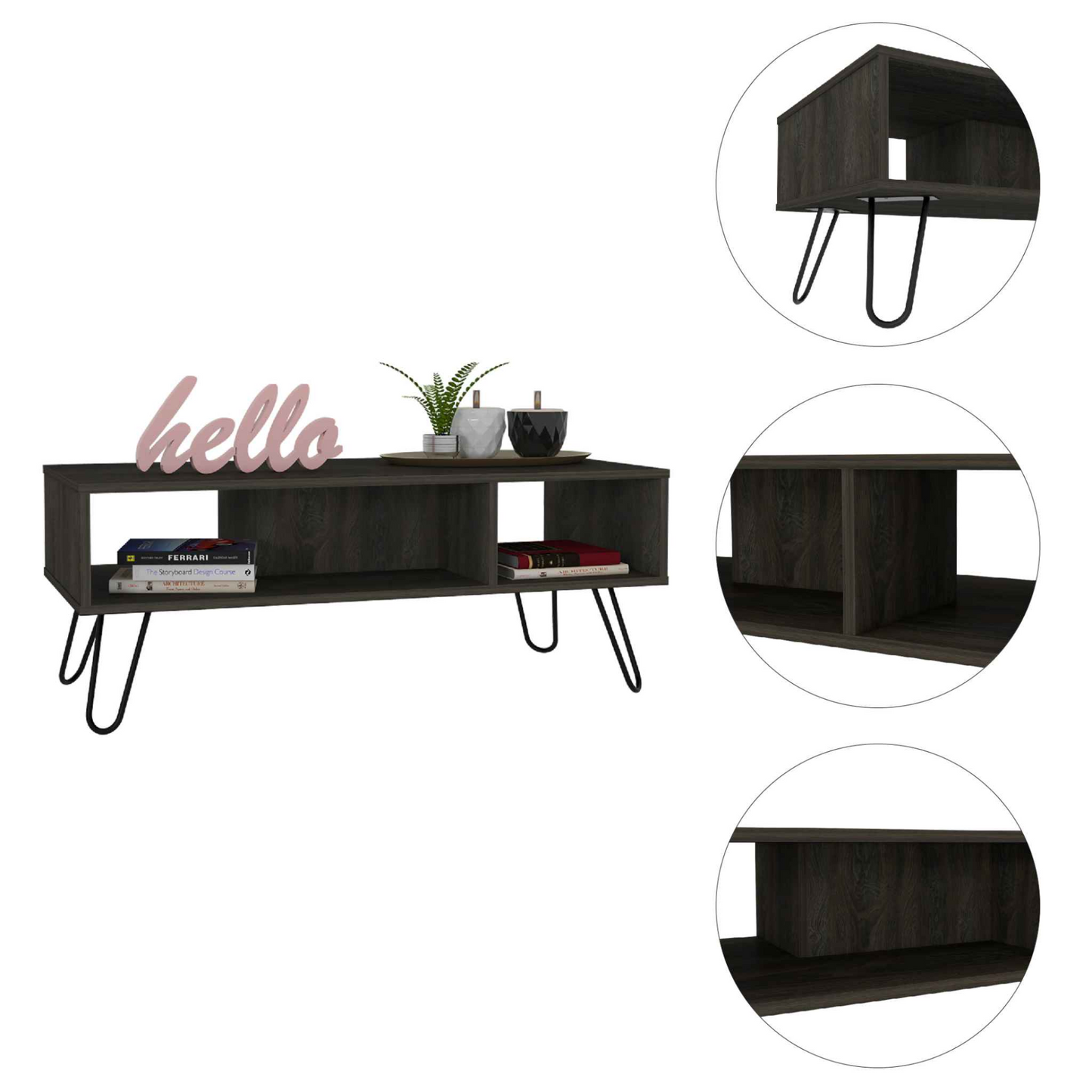 Vassel Coffee Table, Four Legs,  Two Shelves