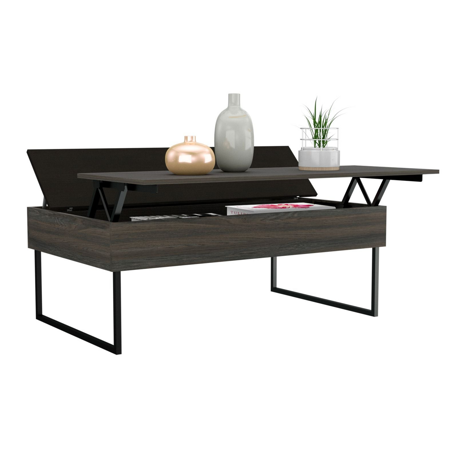 Osaka Lift Top Coffee Table, Two Legs, Two Shelves