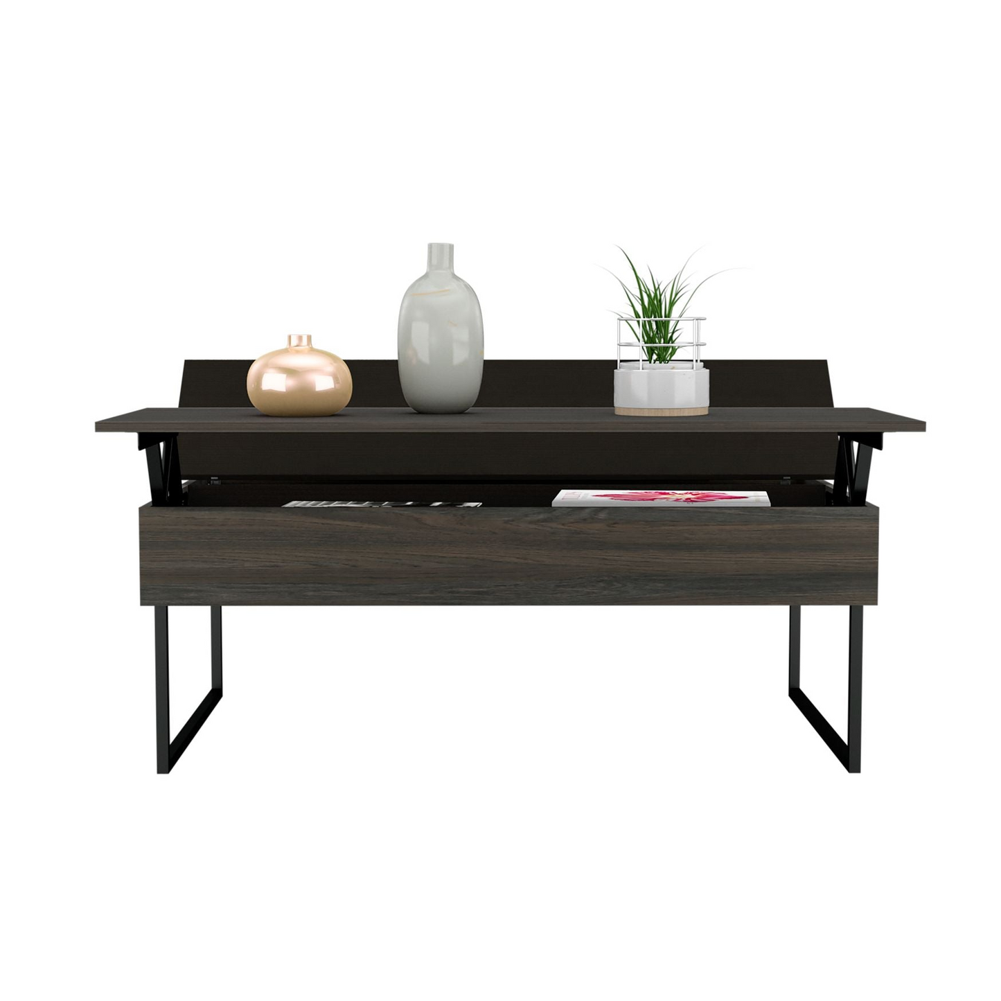 Osaka Lift Top Coffee Table, Two Legs, Two Shelves