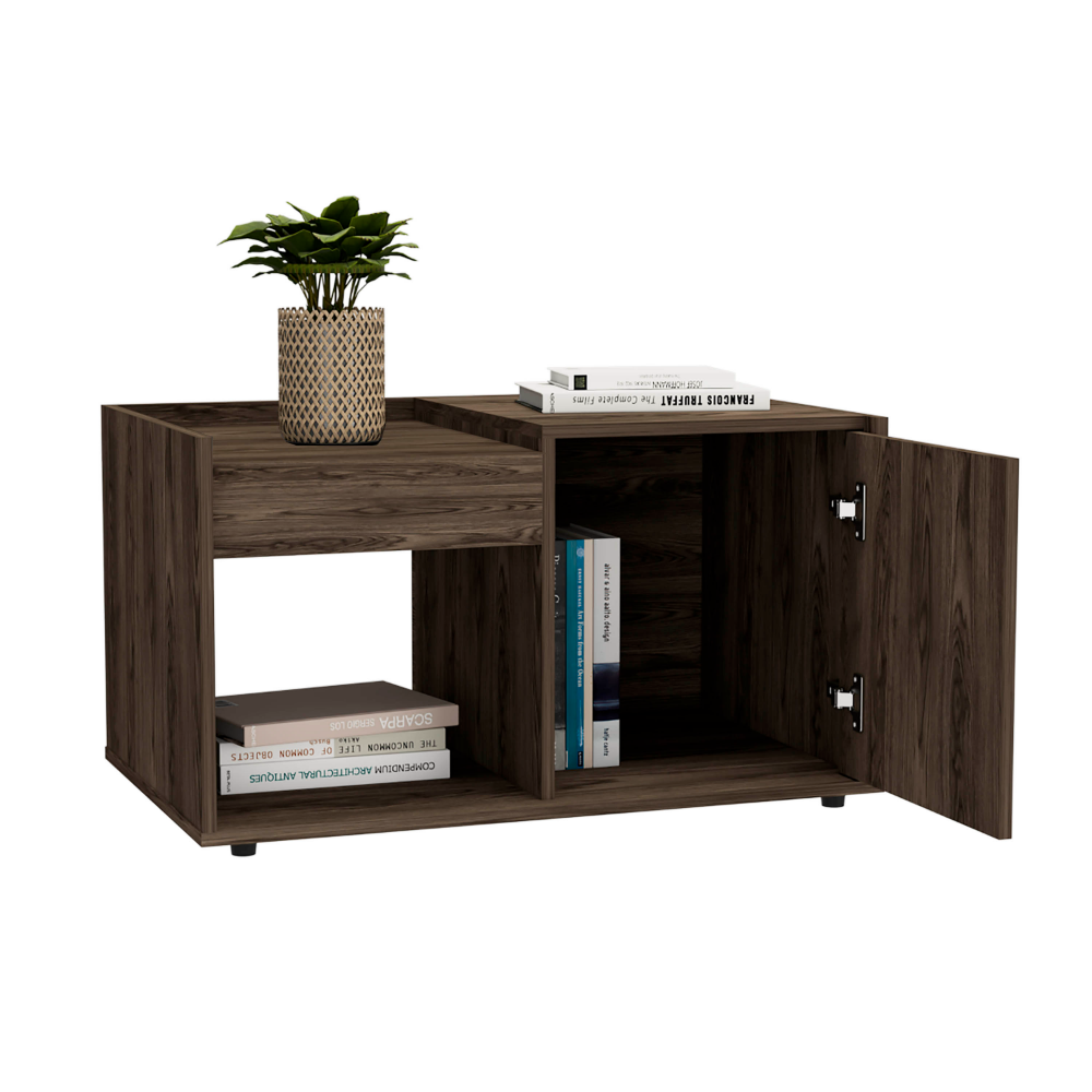 Ambar Coffee Table, One Open Shelf, Single Door Cabinet