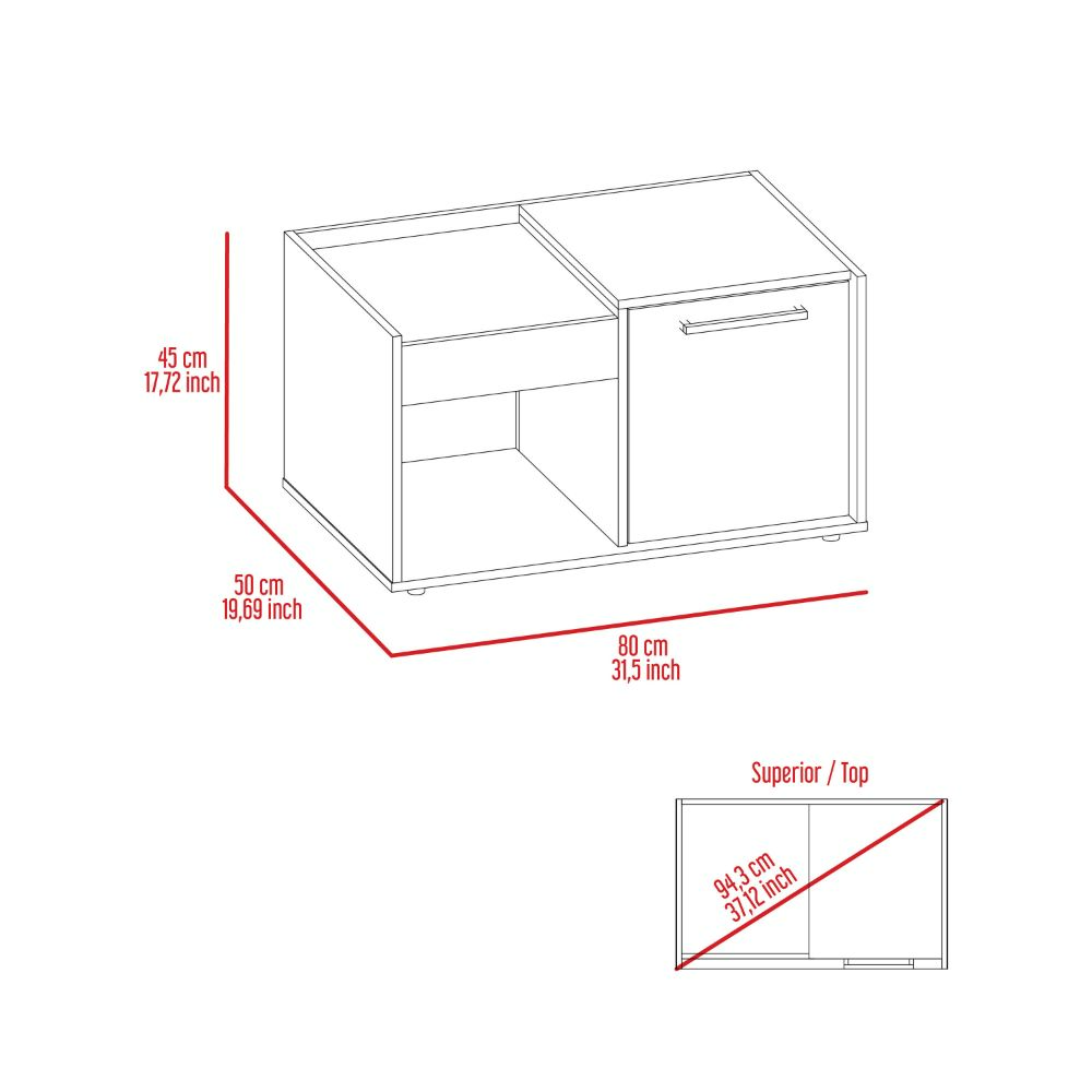 Ambar Coffee Table, One Open Shelf, Single Door Cabinet