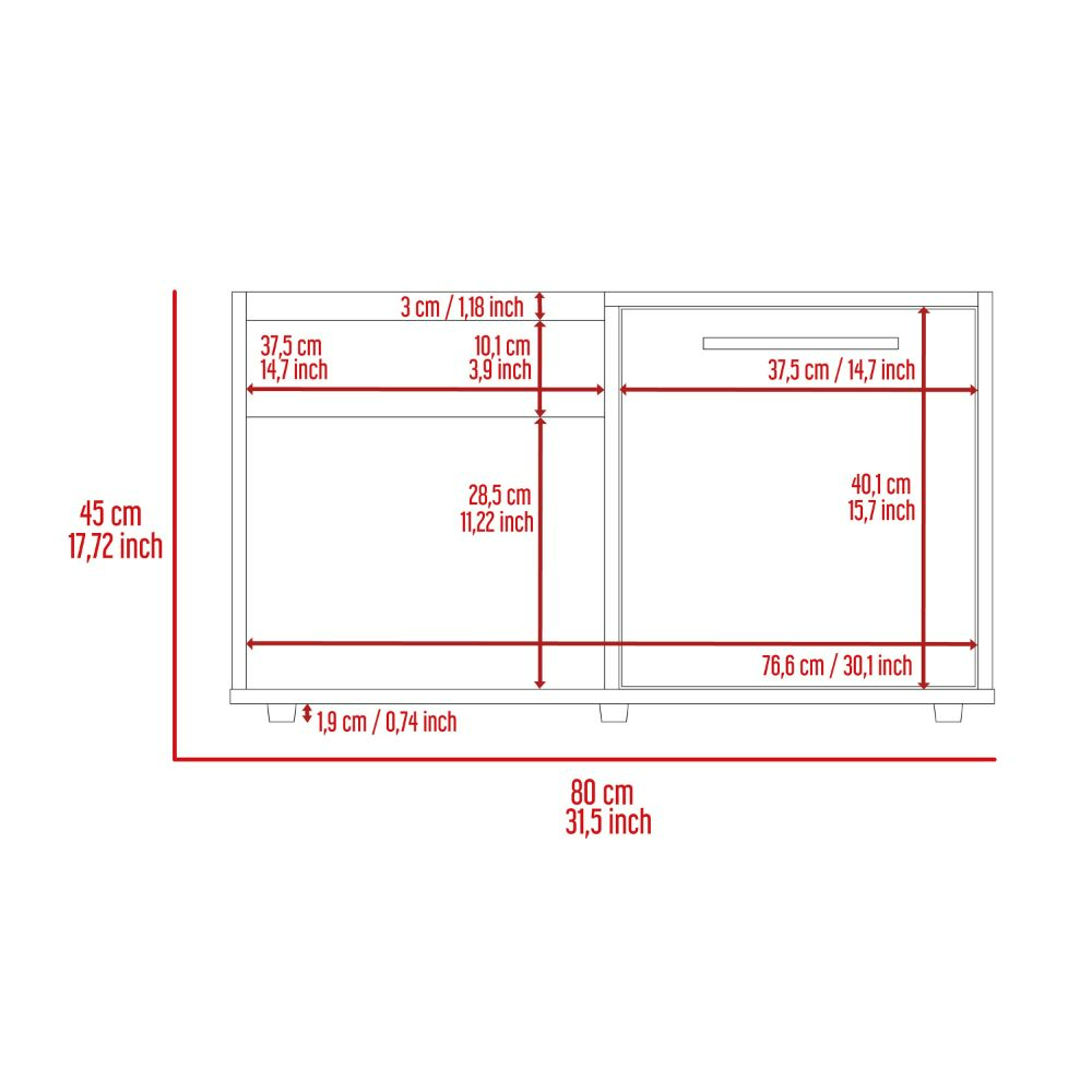 Ambar Coffee Table, One Open Shelf, Single Door Cabinet