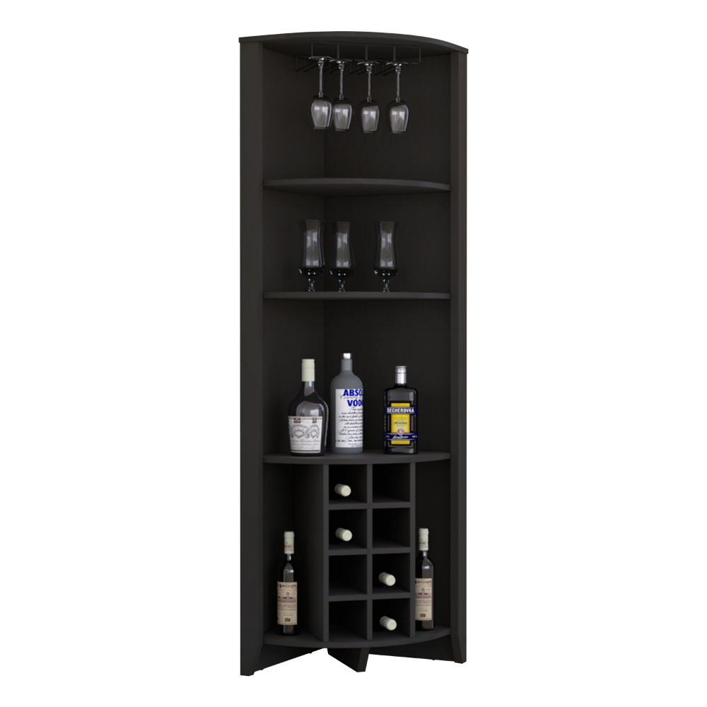 Giza Corner Bar Cabinet, Three Shelves, Eight Wine Cubbies, Two Side Shelves