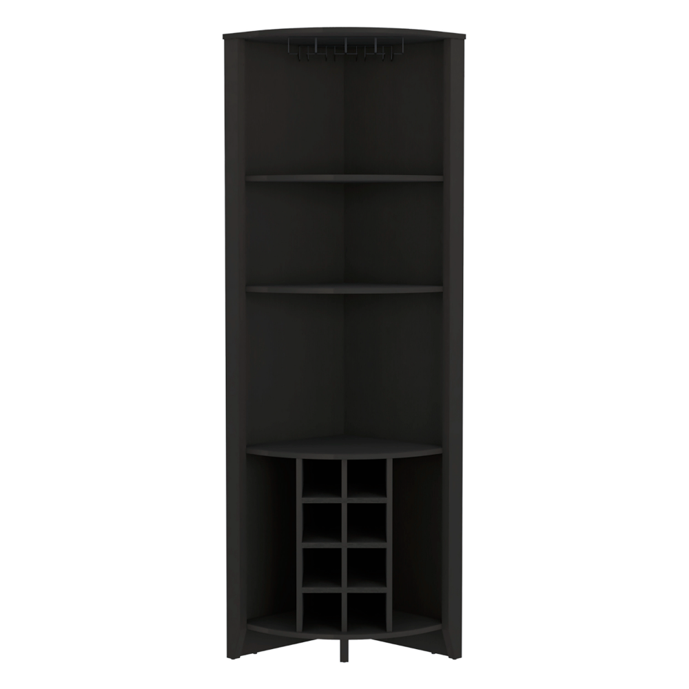 Giza Corner Bar Cabinet, Three Shelves, Eight Wine Cubbies, Two Side Shelves