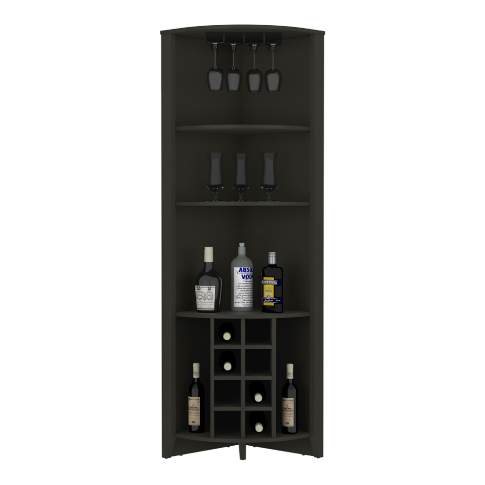 Giza Corner Bar Cabinet, Three Shelves, Eight Wine Cubbies, Two Side Shelves