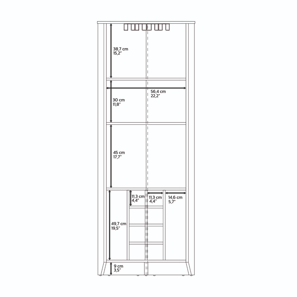 Giza Corner Bar Cabinet, Three Shelves, Eight Wine Cubbies, Two Side Shelves