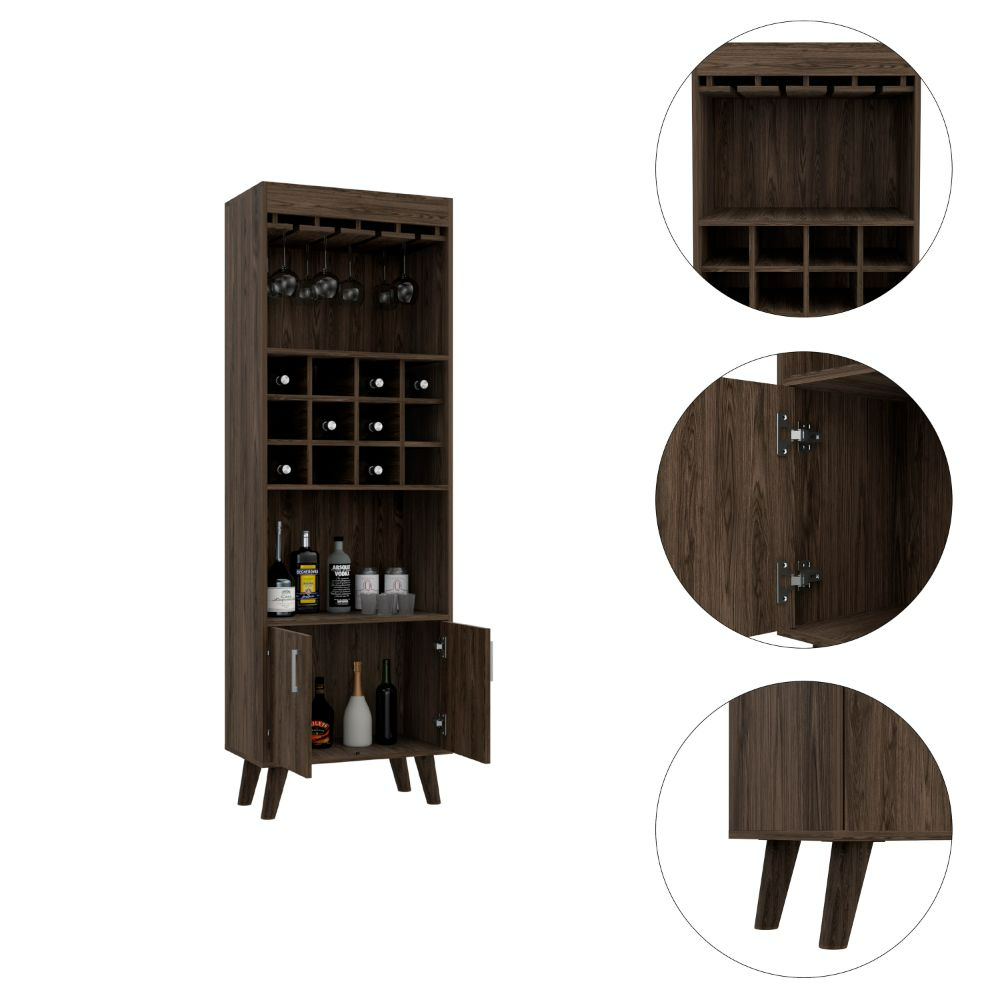 Harvey Bar Double Door Cabinet, Twelve Wine Cubbbies, Two Shelves