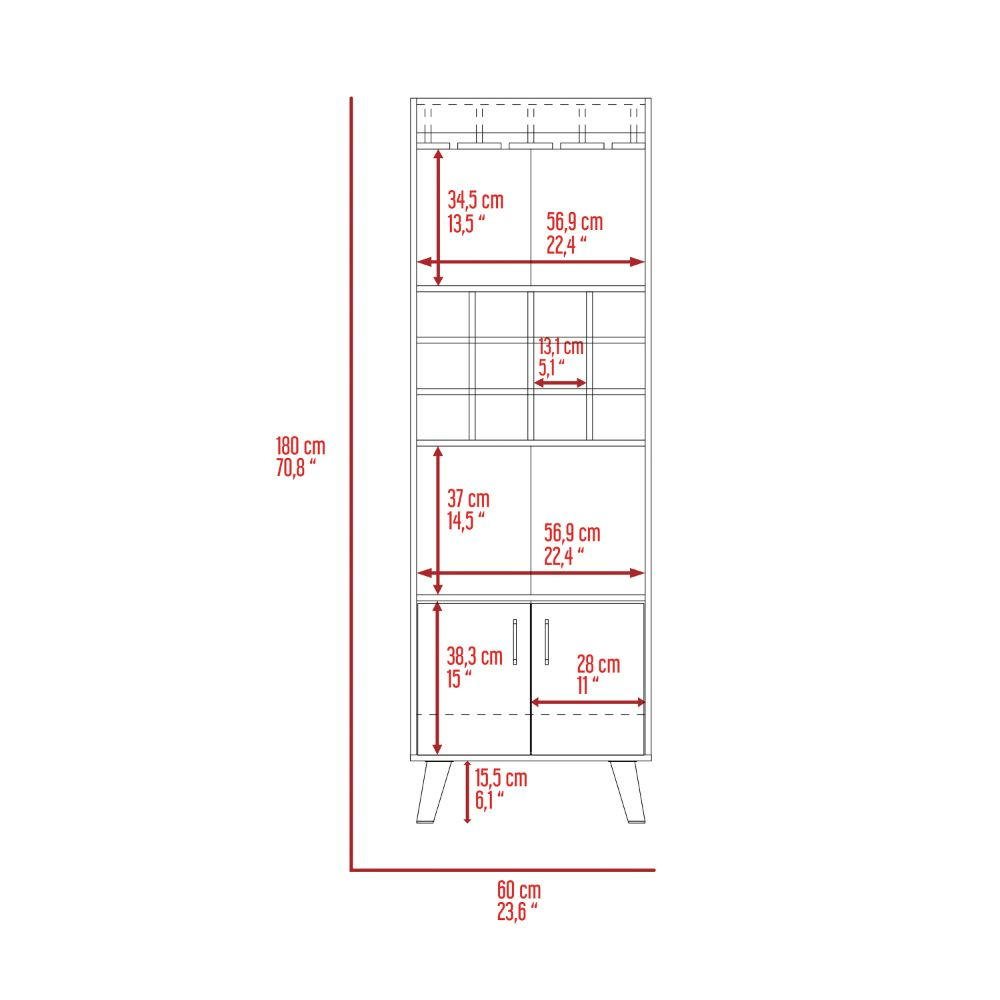 Harvey Bar Double Door Cabinet, Twelve Wine Cubbbies, Two Shelves