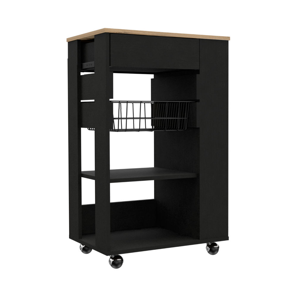 Rosemont Kitchen Cart, Two Open Shelves, Four Caster, One Drawer