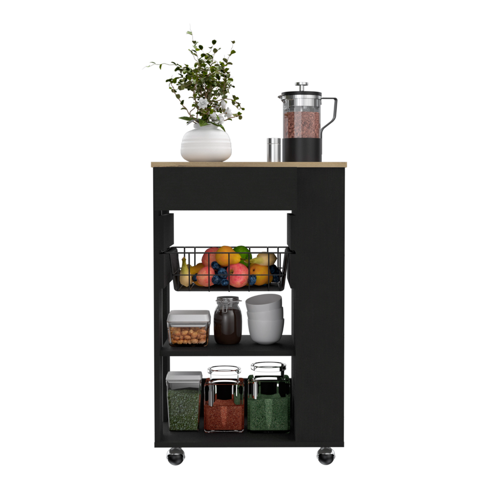 Rosemont Kitchen Cart, Two Open Shelves, Four Caster, One Drawer