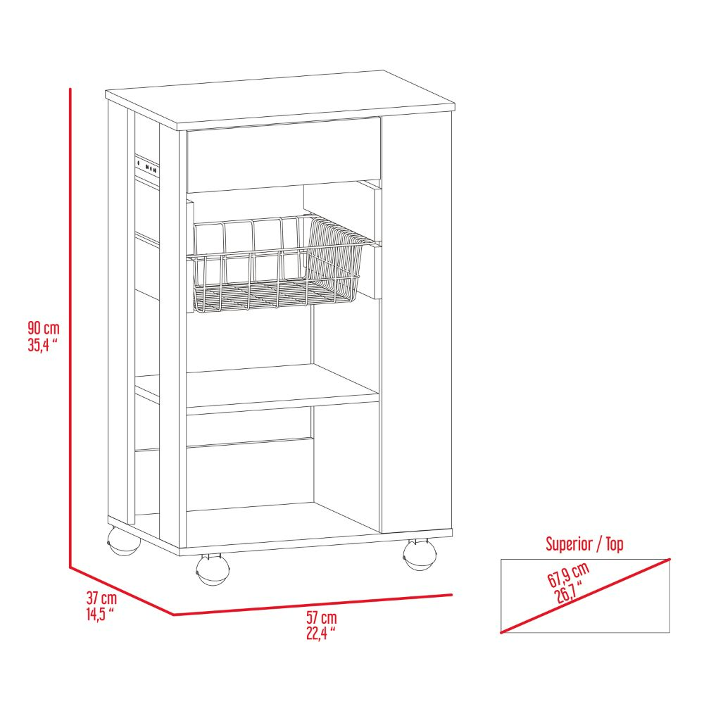 Rosemont Kitchen Cart, Two Open Shelves, Four Caster, One Drawer