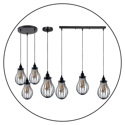 Retro Industrial Black Indoor Hanging Adjustable Pendant Light Big Vase Cage Ceiling Chandelier~3398