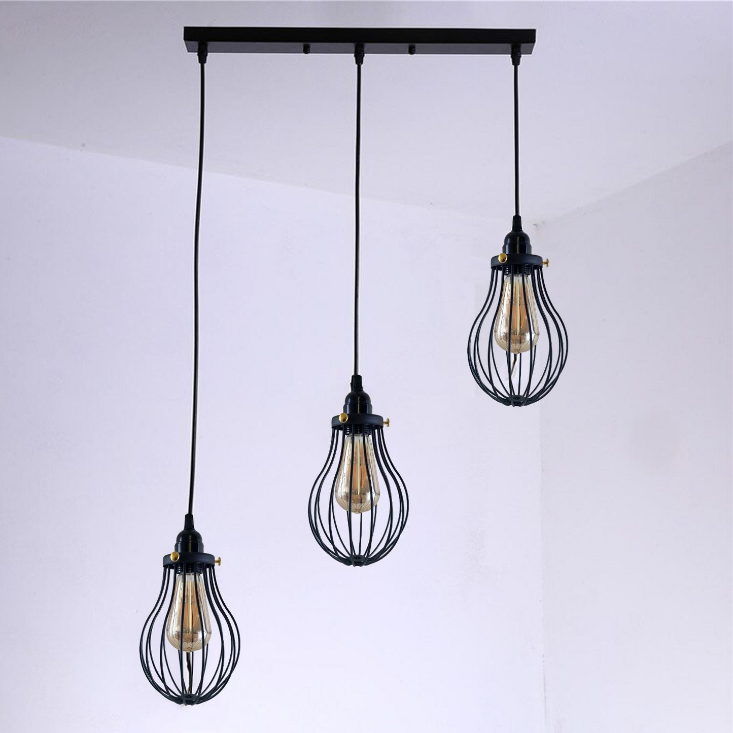 Retro Industrial Black Indoor Hanging Adjustable Pendant Light Big Vase Cage Ceiling Chandelier~3398